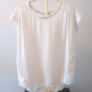 Cato Blouse Women's Large White Lace Detail High Low Cap Sleeve Romantic Blouse